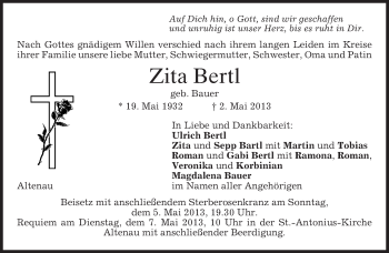 Traueranzeige von Zita Bertl von merkurtz