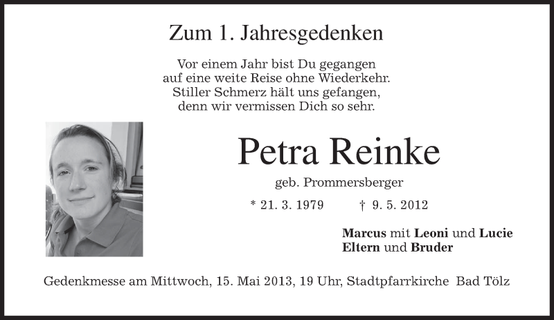  Traueranzeige für Petra Reinke vom 10.05.2013 aus merkurtz