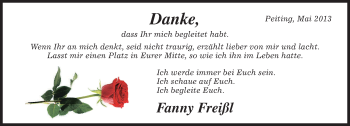 Traueranzeige von Fanny Freißl von merkurtz