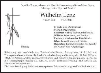 Traueranzeige von Wilhelm Lenz von merkurtz