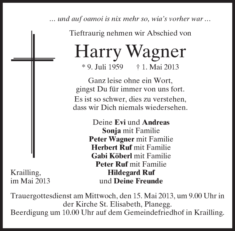  Traueranzeige für Harry Wagner vom 11.05.2013 aus merkurtz