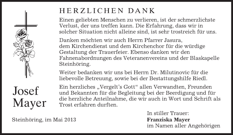  Traueranzeige für Josef Mayer vom 11.05.2013 aus merkurtz