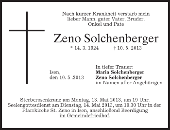 Traueranzeige von Zeno Solchenberger von merkurtz