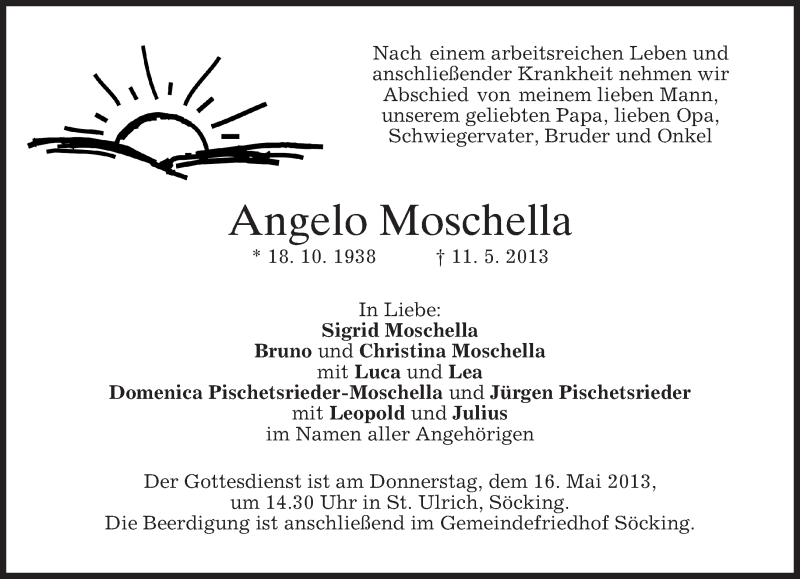  Traueranzeige für Angelo Moschella vom 14.05.2013 aus merkurtz