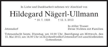 Traueranzeige von Hildegard Nägerl-Ullmann von merkurtz