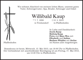 Traueranzeige von Willibald Kaup von merkurtz