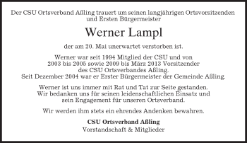 Traueranzeige von Werner Lampl von merkurtz