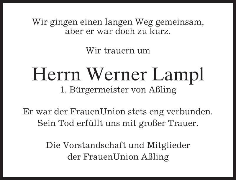  Traueranzeige für Werner Lampl vom 22.05.2013 aus merkurtz