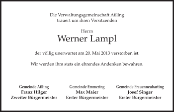 Traueranzeige von Werner Lampl von merkurtz