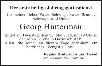 Traueranzeige von Georg Hintermair von merkurtz
