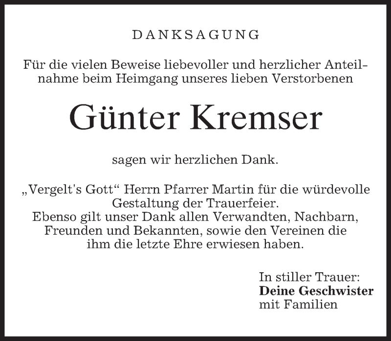  Traueranzeige für Günter Kremser vom 25.05.2013 aus merkurtz