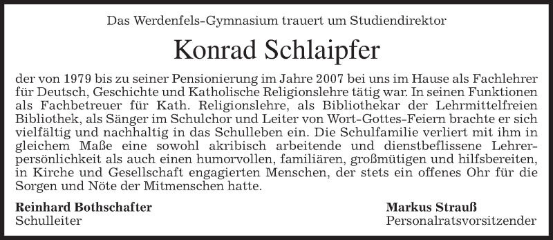 Traueranzeige für Konrad Schlaipfer vom 29.05.2013 aus merkurtz