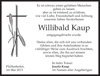 Traueranzeige von Willibald Kaup von merkurtz