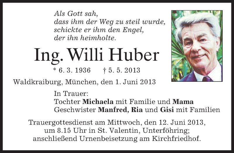 Traueranzeigen von Willi Huber trauer.merkur.de