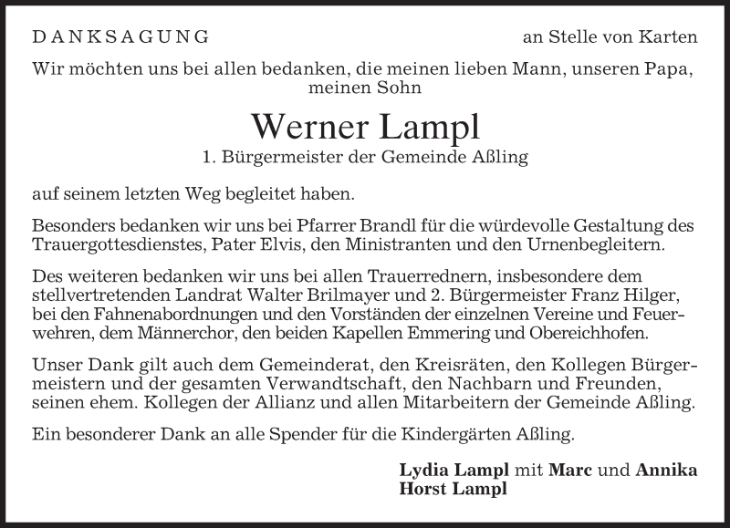  Traueranzeige für Werner Lampl vom 08.06.2013 aus merkurtz
