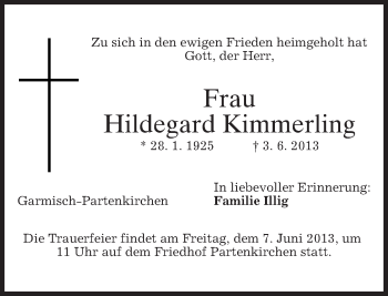 Traueranzeige von Hildegard Kimmerling von merkurtz