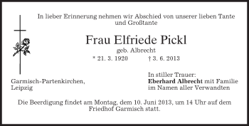 Traueranzeige von Elfriede Pickl von merkurtz