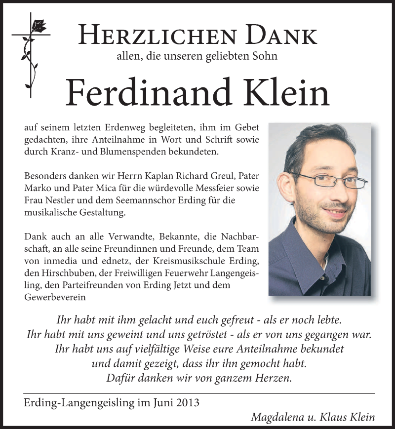  Traueranzeige für Ferdinand Klein vom 08.06.2013 aus merkurtz