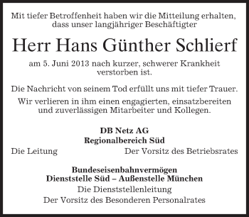 Traueranzeige von Hans Günther Schlierf von merkurtz