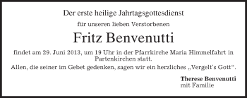 Traueranzeige von Fritz Benvenutti von merkurtz