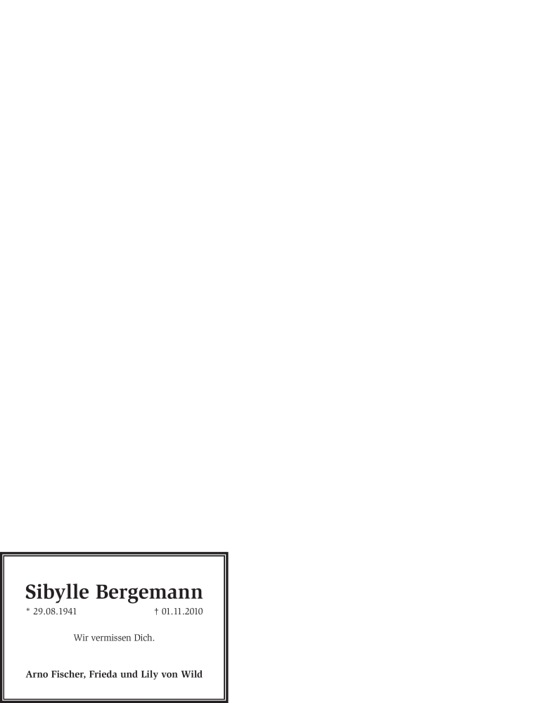  Traueranzeige für Sibylle Bergemann vom 06.11.2010 aus MERKUR & TZ