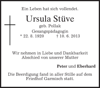 Traueranzeige von Ursula Stüve von merkurtz