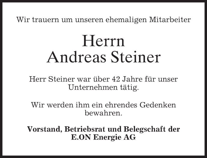  Traueranzeige für Andreas Steiner vom 26.06.2013 aus merkurtz