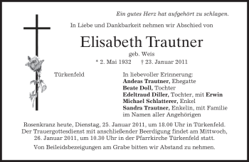 Traueranzeige von Elisabeth Trautner von MERKUR & TZ
