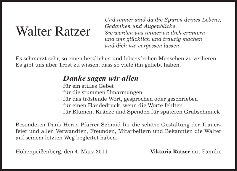  Traueranzeige für Walter Ratzer vom 05.03.2011 aus MERKUR & TZ