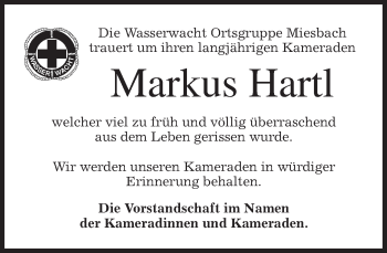 Traueranzeige von Markus Hartl von merkurtz