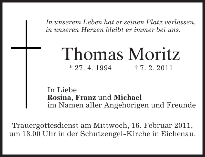  Traueranzeige für Thomas Moritz vom 14.02.2011 aus MERKUR & TZ