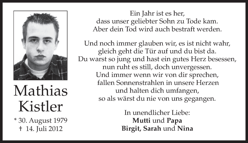  Traueranzeige für Mathias Kistler vom 13.07.2013 aus merkurtz