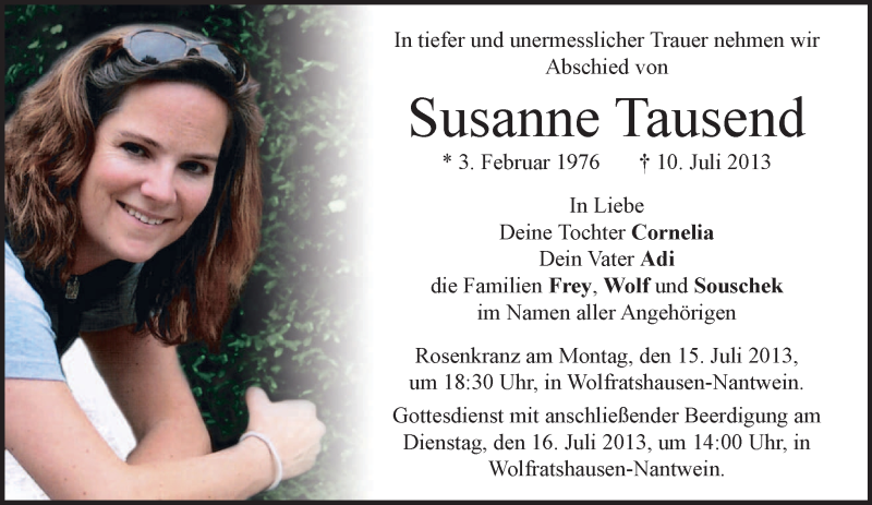  Traueranzeige für Susanne Tausend vom 13.07.2013 aus merkurtz