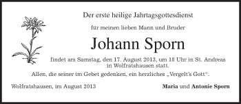 Traueranzeige von Johann Sporn von merkurtz