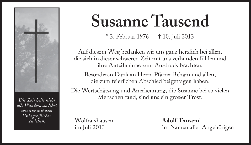  Traueranzeige für Susanne Tausend vom 20.07.2013 aus merkurtz