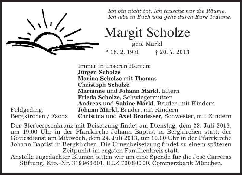  Traueranzeige für Margit Scholze vom 22.07.2013 aus merkurtz