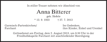Traueranzeige von Anna Bitterer von merkurtz