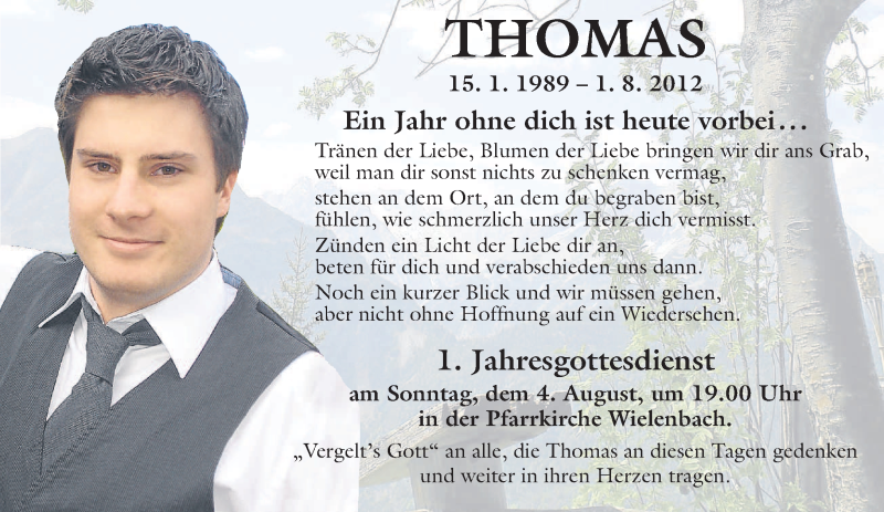  Traueranzeige für Thomas Saal vom 01.08.2013 aus merkurtz