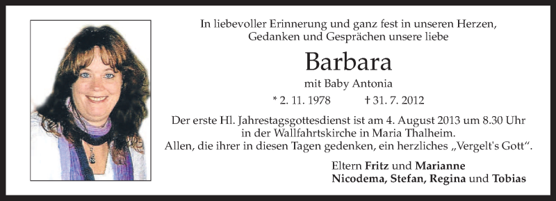 Traueranzeigen Von Barbara | Trauer.merkur.de