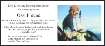 Traueranzeige von Ossi Freund von merkurtz
