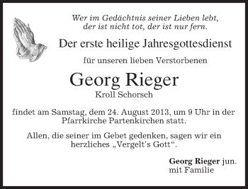 Traueranzeige von Georg Rieger von merkurtz