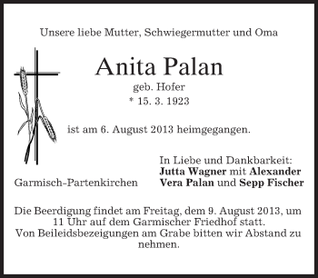 Traueranzeige von Anita Palan von merkurtz