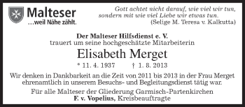 Traueranzeige von Elisabeth Merget von merkurtz