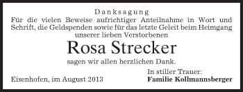 Traueranzeige von Rosa Strecker von merkurtz