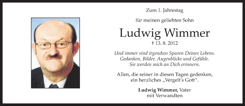  Traueranzeige für Ludwig Wimmer vom 13.08.2013 aus merkurtz