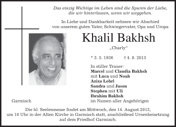 Traueranzeige von Khalil Bakhsh von merkurtz
