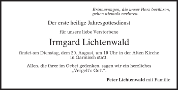 Traueranzeige von Irmgard Lichtenwald von merkurtz