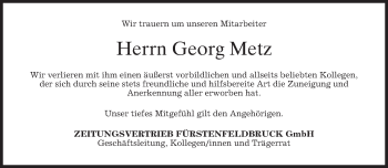 Traueranzeige von Georg Metz von merkurtz