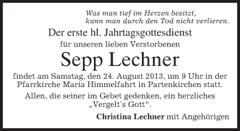 Traueranzeige von Sepp Lechner von merkurtz