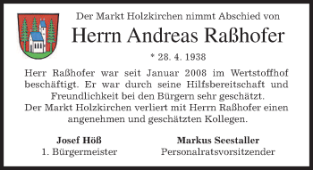 Traueranzeige von Andreas Raßhofer von merkurtz